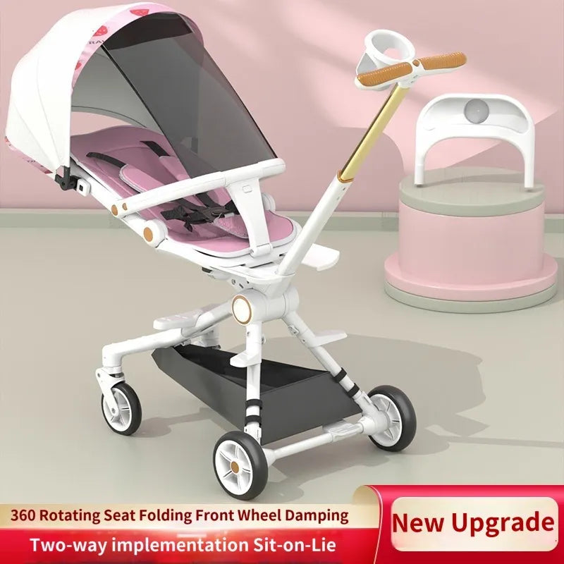 Newborn travel stroller lightweight foldable pram two-way baby carriage high landscape four-wheel anti-rollover stroller