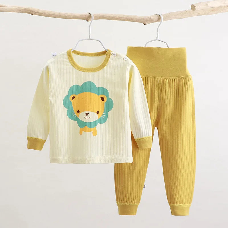 Children Sleepwear Baby Nightwear Kids High Waist Belly Protection Underwear Homewear Full Sleeve Cotton Baby Girls Pajamas Sets