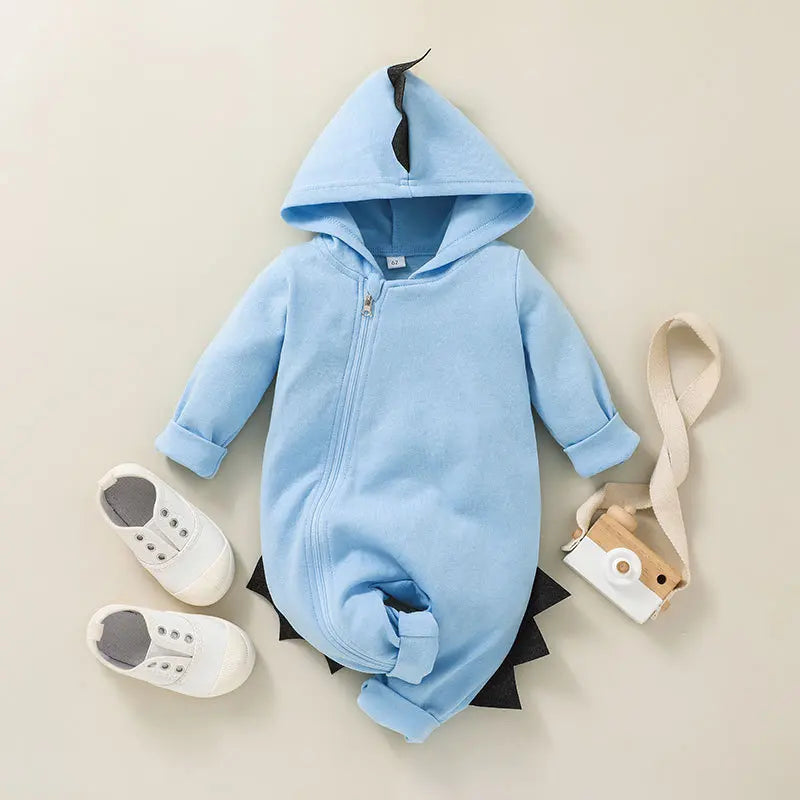 Newborn Baby Clothes Hooded Zipper Dinosaur Jumpsuit
