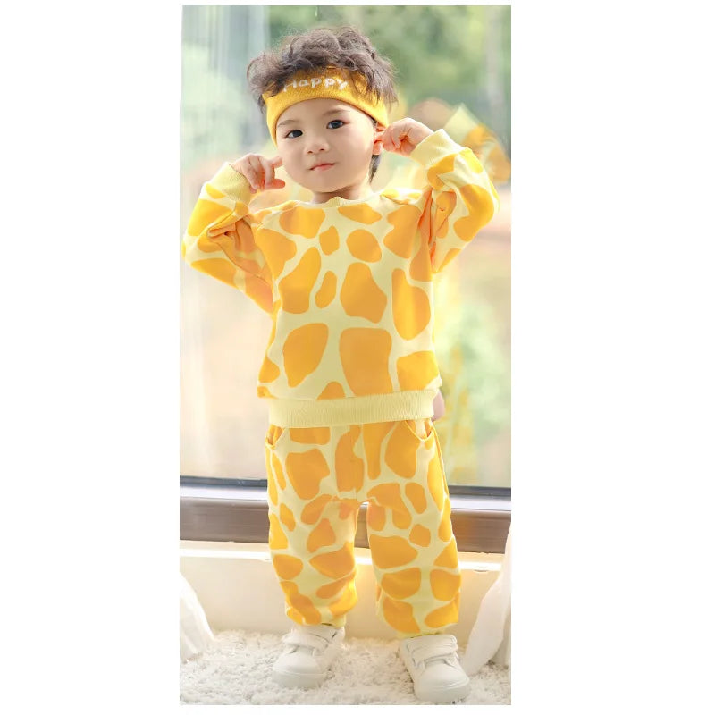 Lovely Giraffe Tops+Pants Two piece set Cotton Baby Custome