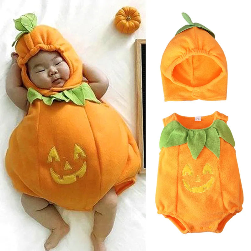 Halloween Romper+Hat Baby Girl Bodysuit Pumpkin Style Cosplay Costume