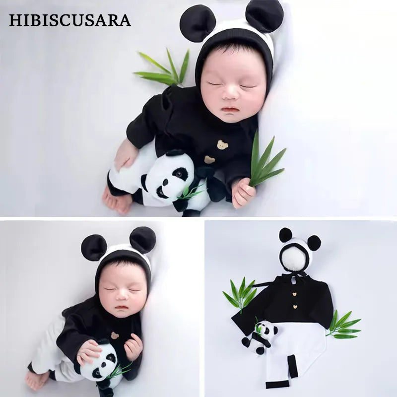 Newborn Baby Photography Clothing Sets Panda Theme Infant Boy Girl Photo Shoot Costumes Hat Romper Doll Outfits Clothes