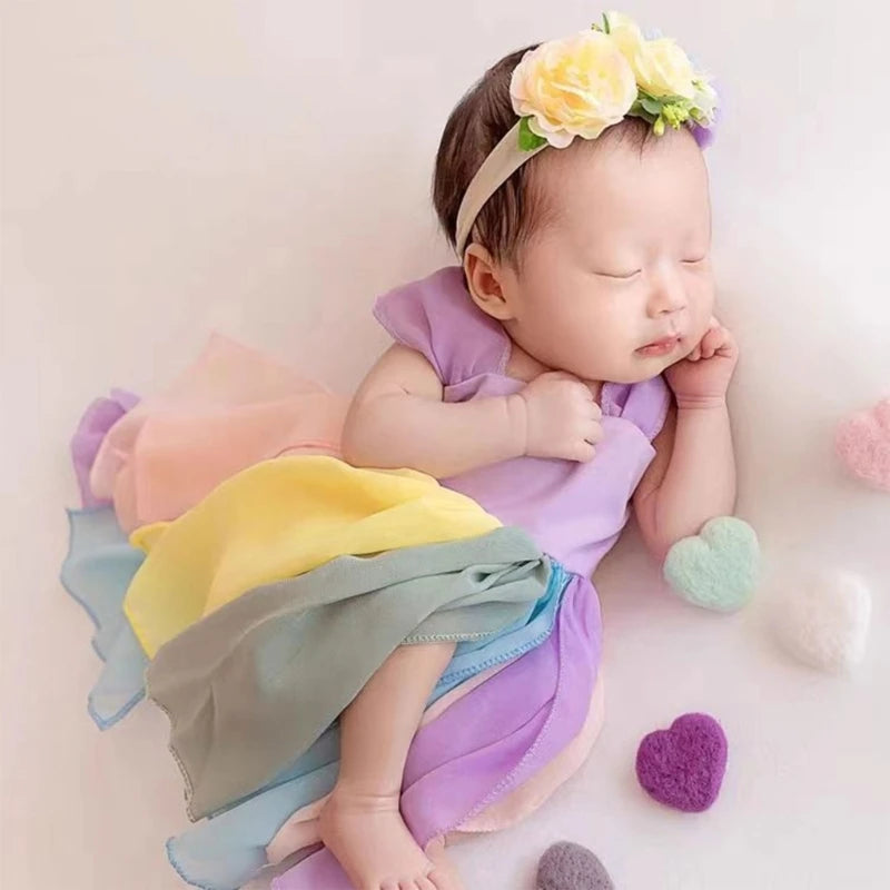 Newborn Colorful Slip Dress Flower Headband Photo Props