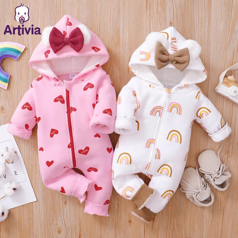 Winter Baby Cute Hooded Rompers Clothing Baby Boys Girls Thick Warm Romper Autumn Unisex Infant Jumpsuits Spring Clothes 0-18M