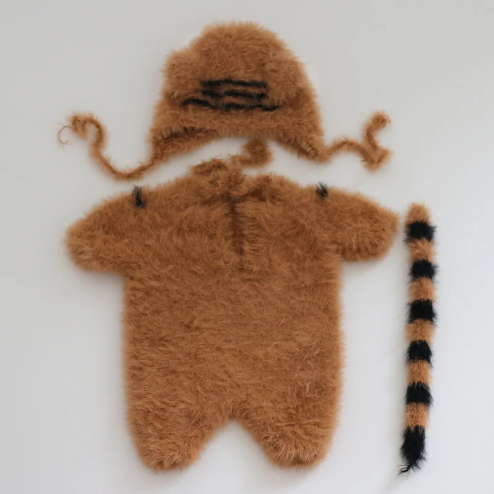 Newborn Photography Props Baby Tiger Costume Baby Boy Photoshoot Outfit Crochet Newborn Girl Clothes Photo Shooting Accessories