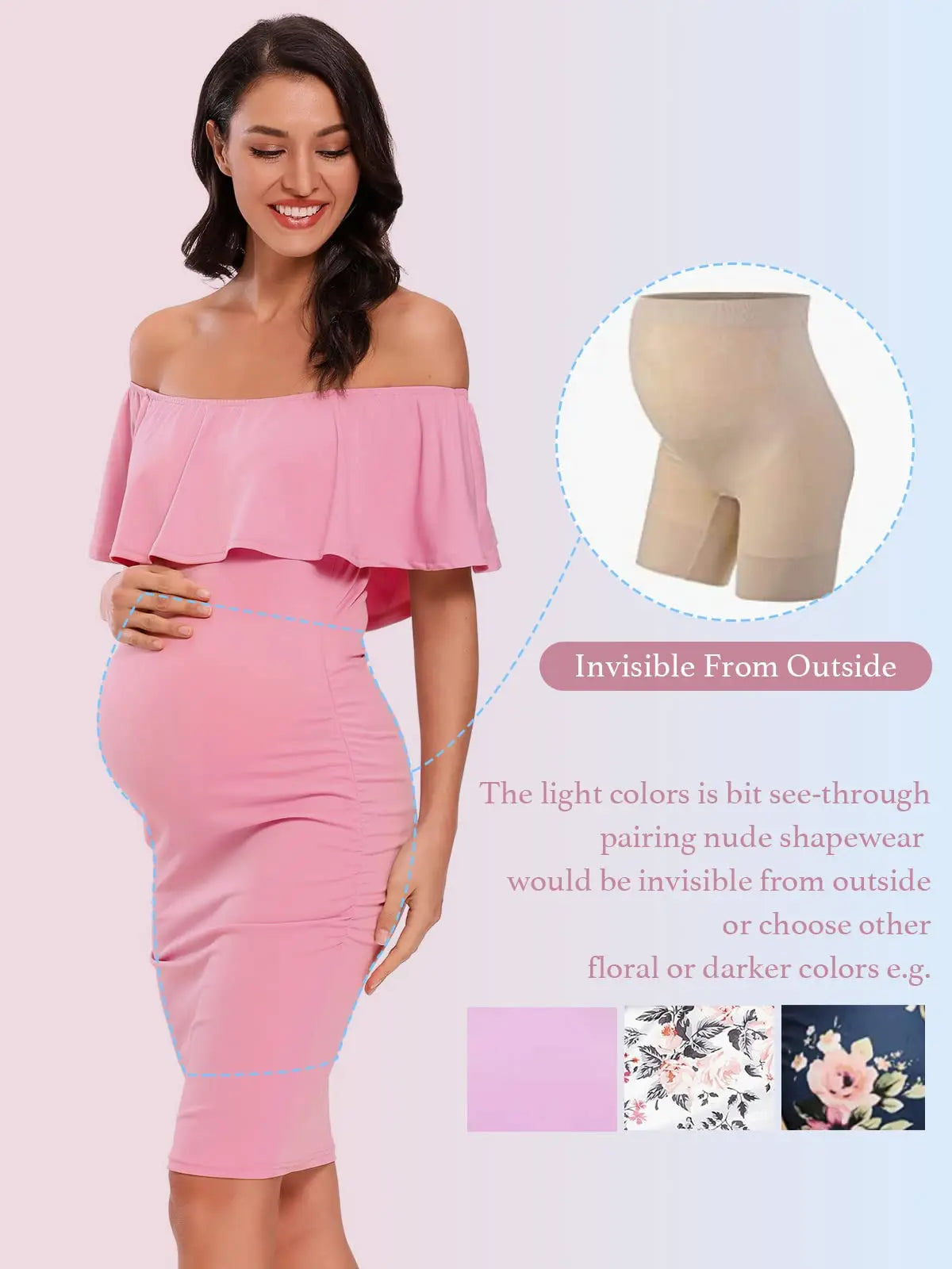 Women's Maternity Dress Off Shoulder Ruffle Sleeveless