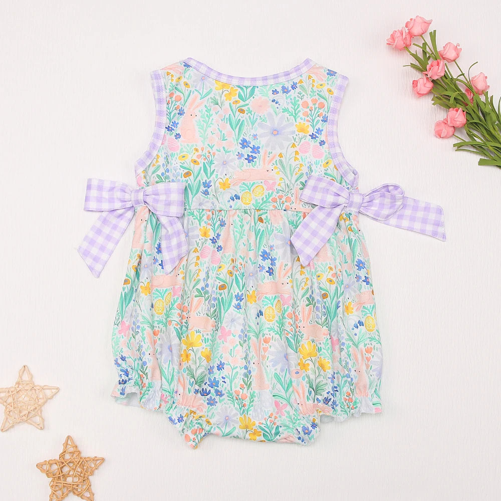 Summer Flower Bubble Romper Babi Girls Clothes Floral Printing Bodysuit Bow Outfit Sleeve One Piece New Born Short 0-3T Jumpsuit