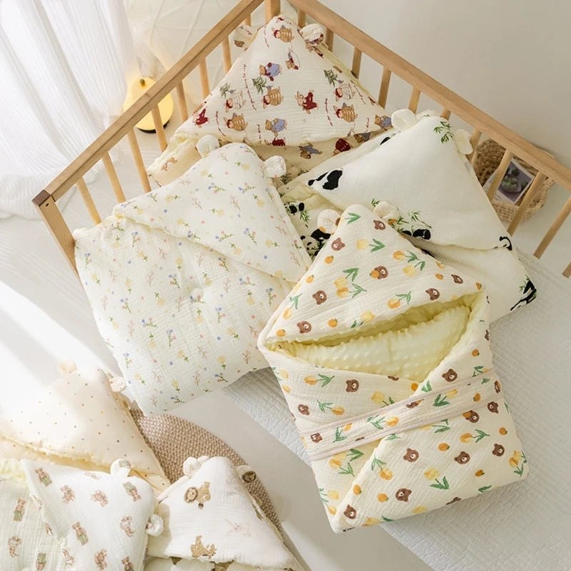 Cotton Flannel Baby Blanket Swaddle Hooded Cartoon