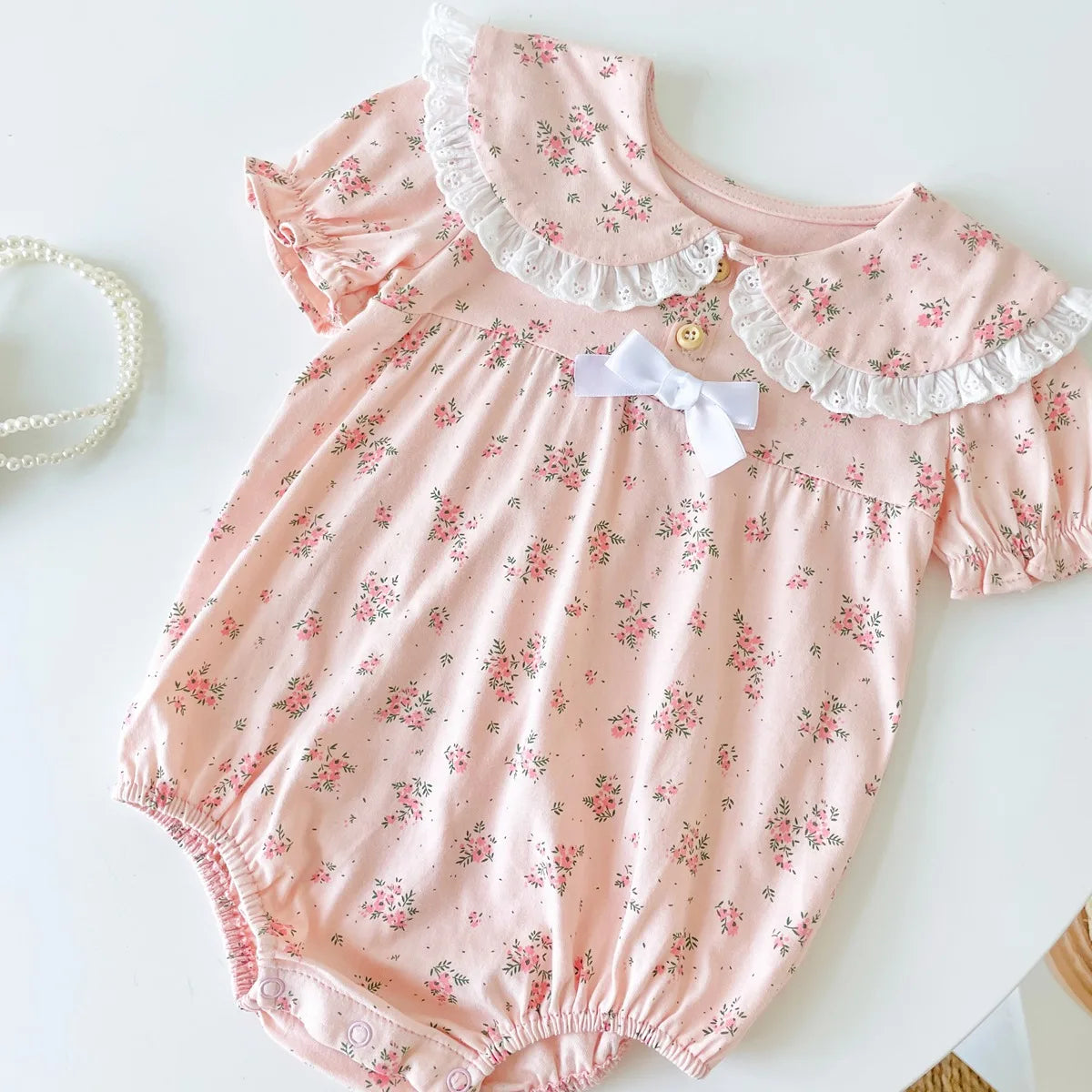 Floral Infants Girls Short Sleeve Cotton Bodysuits Princess