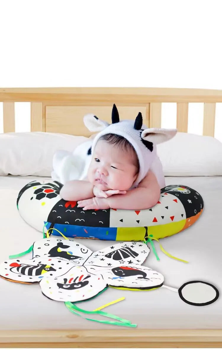 Baby Plush Rattle Toy Soft Stuffed Animal Rattle with Sound Black White Shaker Ring Toys Developmental Hand Grip Toys 0 12 Month