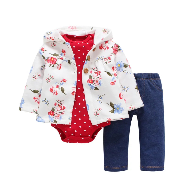Baby Boy Girls Long Sleeve Clothes 3PC Set Hoodie  +Long Sleeve Bodysuit + Pants Outfit Toddler Boy jacket Newborn Costume 6-24M