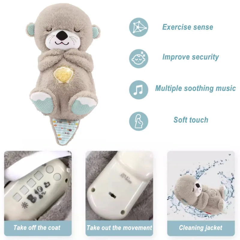 Breathing Otter Teddy Plush Toys Newborn Sensory Enlightenment Sound Light Soothing Sleeping Otter Plushie Baby Stuffed Fun Toys