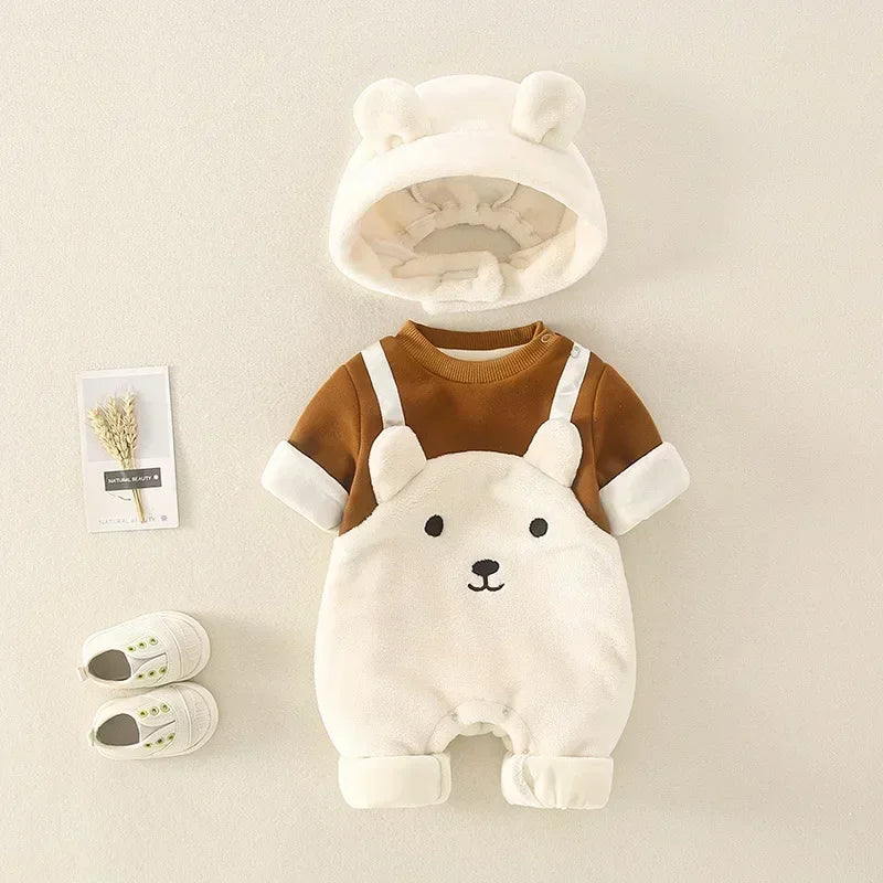 Winter Newborn Baby Cute Bear Warm Strap jumpsuits sets