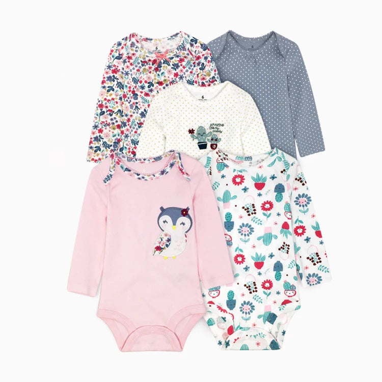 Winter 5PCS/lot Baby Bodysuits Long Sleeve 100% Cotton