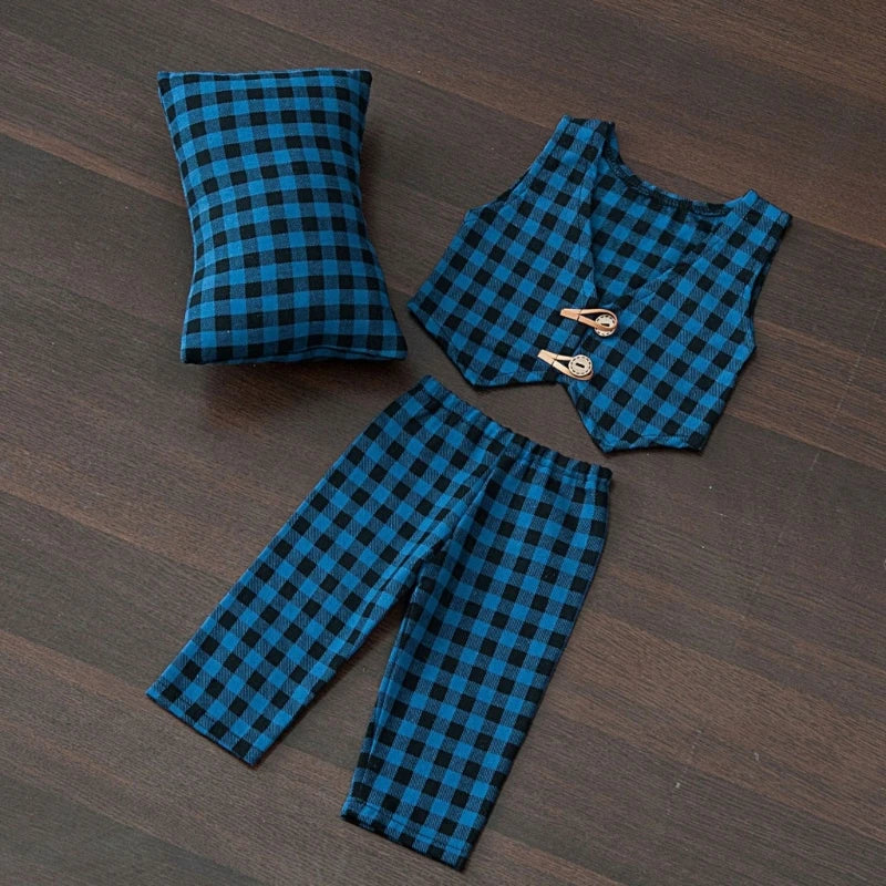 Checkered Pillow Pants & Vest Set Newborn Photography Props Baby Boy Girl Photo Shoot Outfits for 0-1 Month Baby Durable