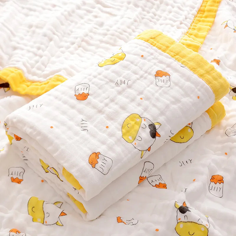 Baby Cute Cartoon Blanket 100% Cotton Spring Summer Newborn 6-layer Gauze Soft Absorbent Bath Tower Swaddle Blanket Shower Wipes