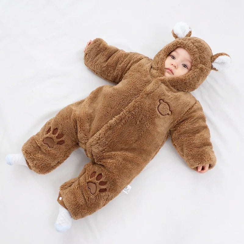 Newborn Baby Cute Bear Hooded Jumpsuits