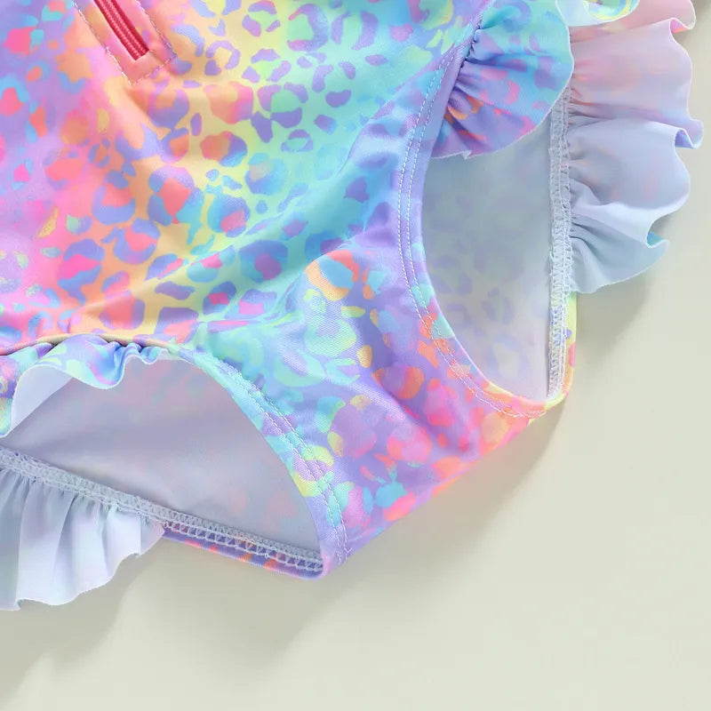 Kids Baby Girl Swimsuits Fish Scale Print Ruffles Long Sleeve Jumpsuit Swimwear Beachwear Children Bathing Suits