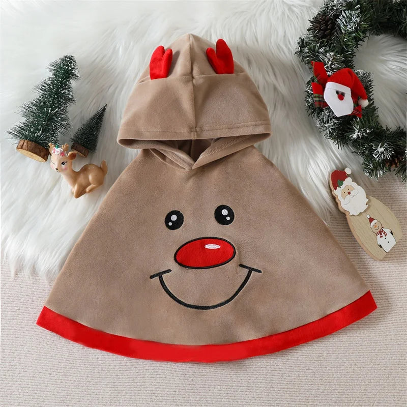 Christmas Baby Boys Girls Cape Autumn Festival Party Clothing Baby Windbreak Mantle Elk Design Lovely Hooded Cloak