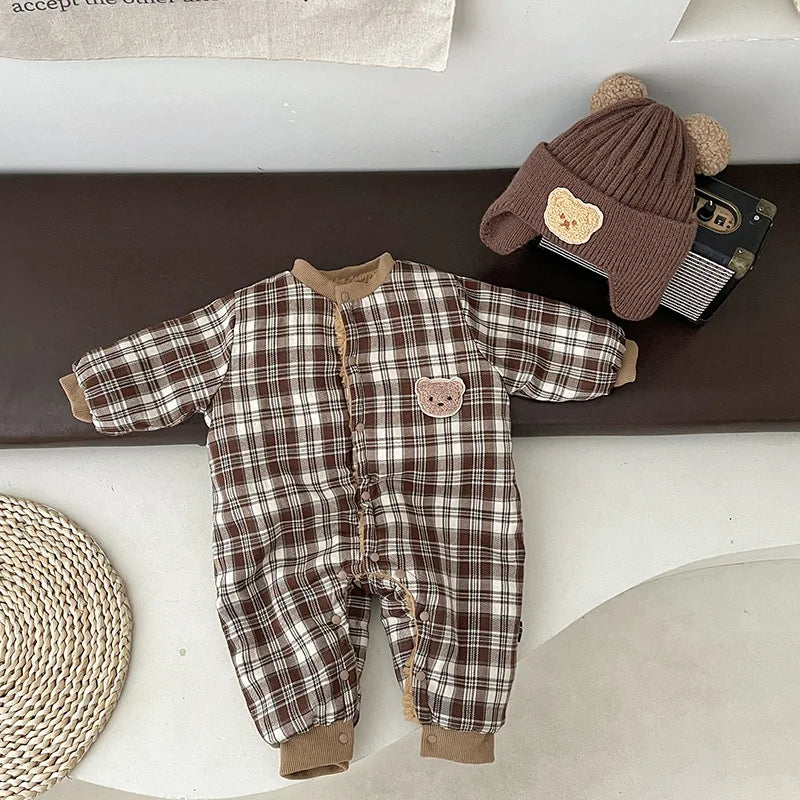 Bear Patched Newborn Boys Jumpsuits