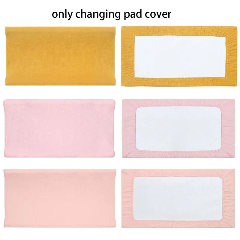 Solid Color Baby Diaper Changing Pad Cover Breathable Muslin Changing Pad Cover