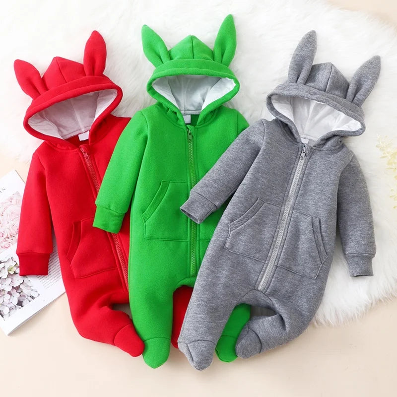 New Cute BABY Newborn Baby Boy Girl Clothes Long Sleeve Hoddies Bear Zipper Baby Romper Clothes Autumn Winter Wear 0-18M
