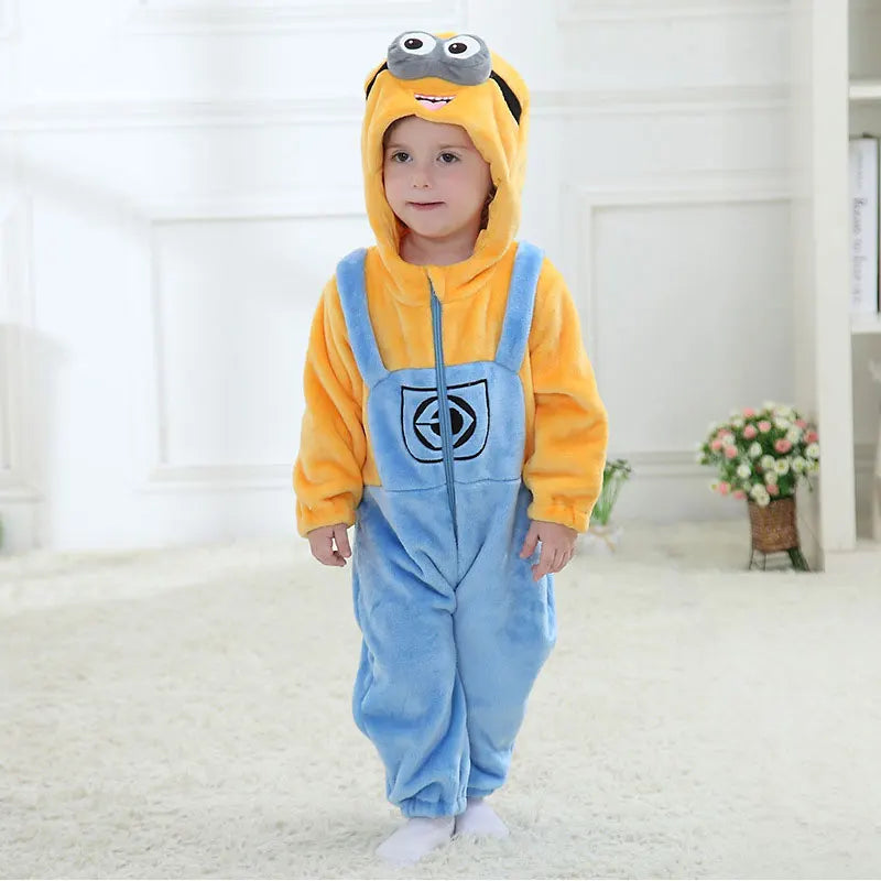Baby Minions Kigurumis Newborn Clothes Rompers Boys Girls Onesie Toddler Pajama Winter Warm Kawaii Infant Jumpsuit Festival Gift