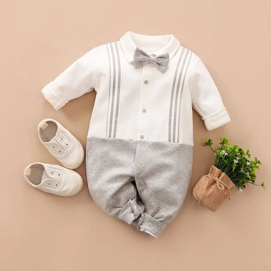 Newborn Formal Suit Baby Boy Clothes Bow Tie Tuxedo Jumpsuit