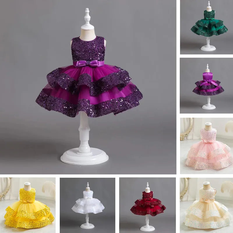 Baby Girl Princess Elegant Dress Kid Wedding Birthday Dresses Frocks Children Costume Bow Prom Ball Gown Party Dresses For Girls