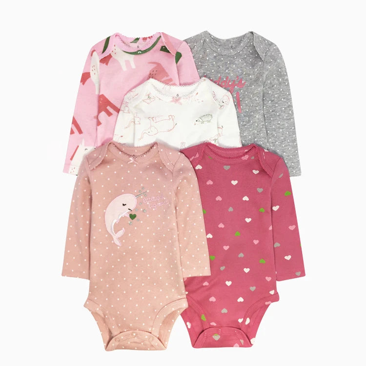 Winter 5PCS/lot Baby Bodysuits Long Sleeve 100% Cotton