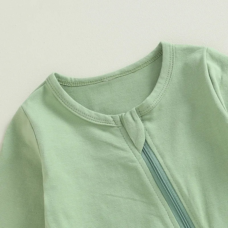 Fall New Solid Basic Newborn Baby Romper Pajamas Soft Cotton Casual Long Sleeve Zipper Footless Jumpsuit Sleepwear For Girls Boy