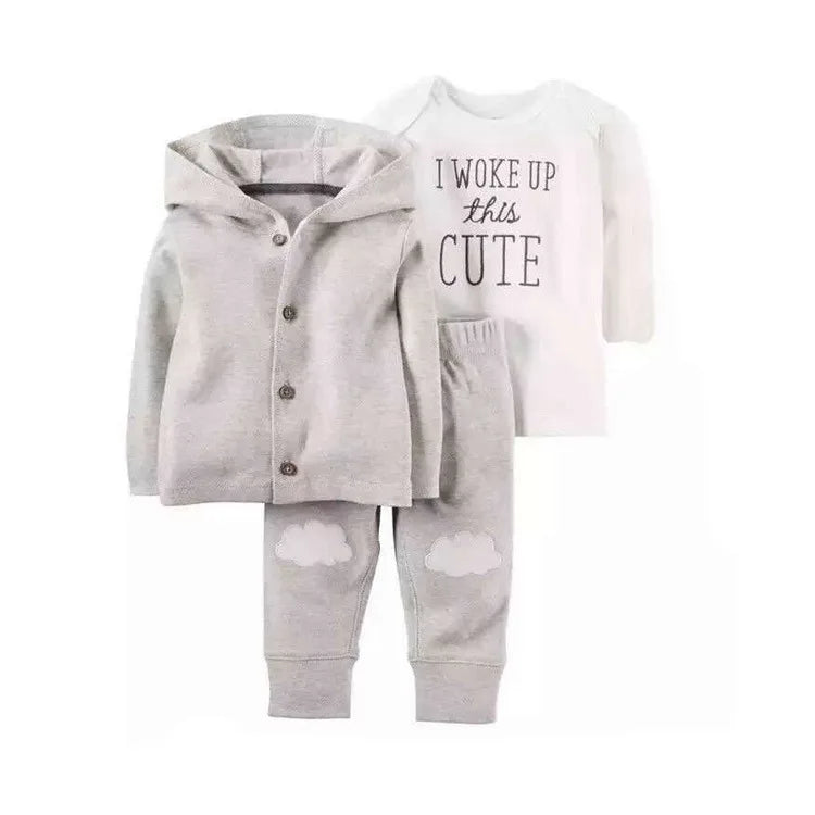 Baby Boy Girls Long Sleeve Clothes 3PC Set Hoodie  +Long Sleeve Bodysuit + Pants Outfit Toddler Boy jacket Newborn Costume 6-24M
