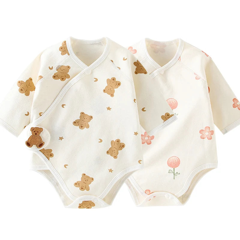 Cartoon Bear Print Baby Newborn Soft Cotton Long Sleeve Bodysuit
