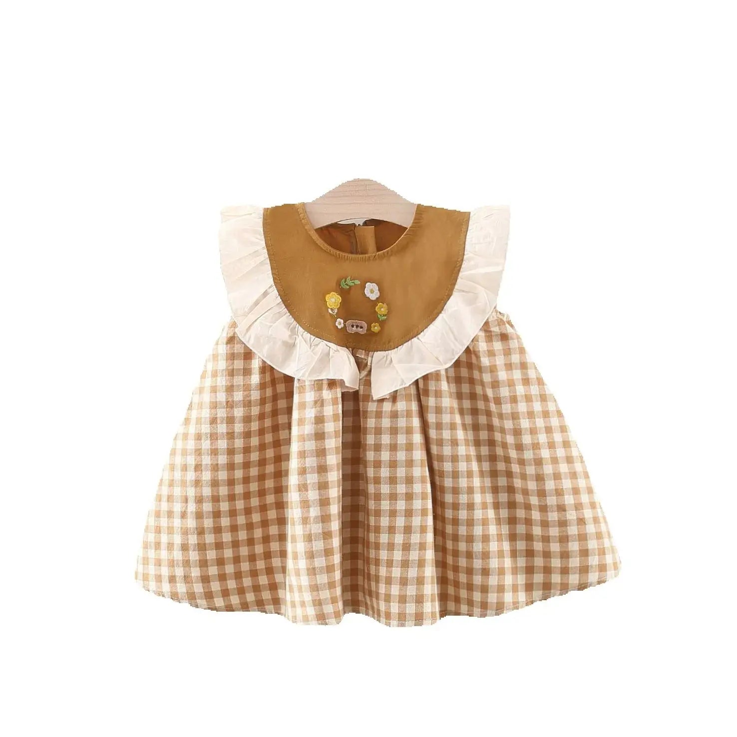 Newborn baby girls clothes Embroidered floral pleated plaid dress