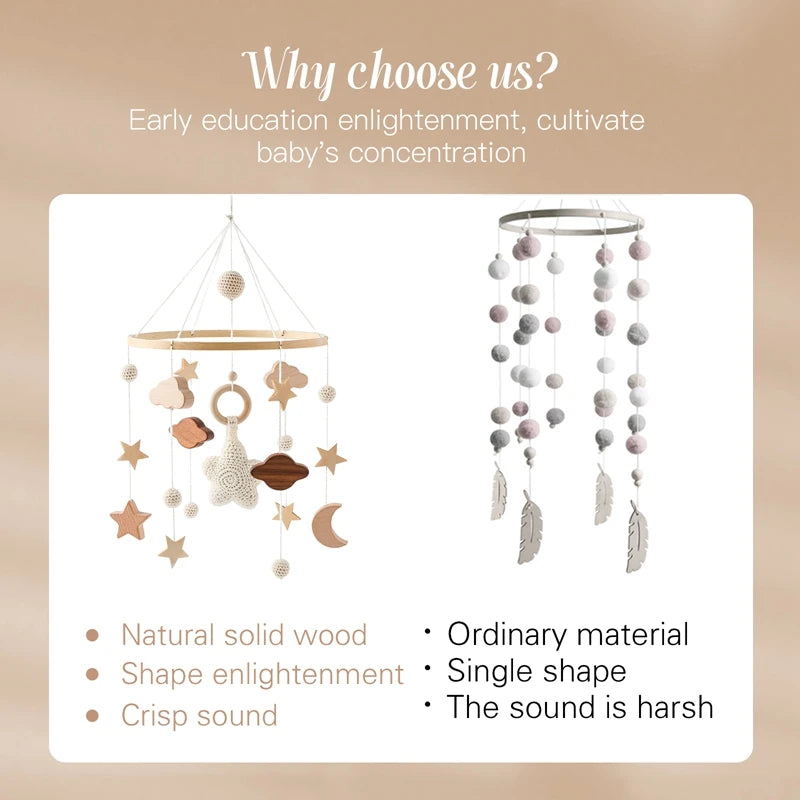 Let's make Baby Rattle Toy 0-12 Months Wooden Mobile Newborn Music Box Bed Bell Hanging Toys Holder Bracket Infant Crib Toy Gift
