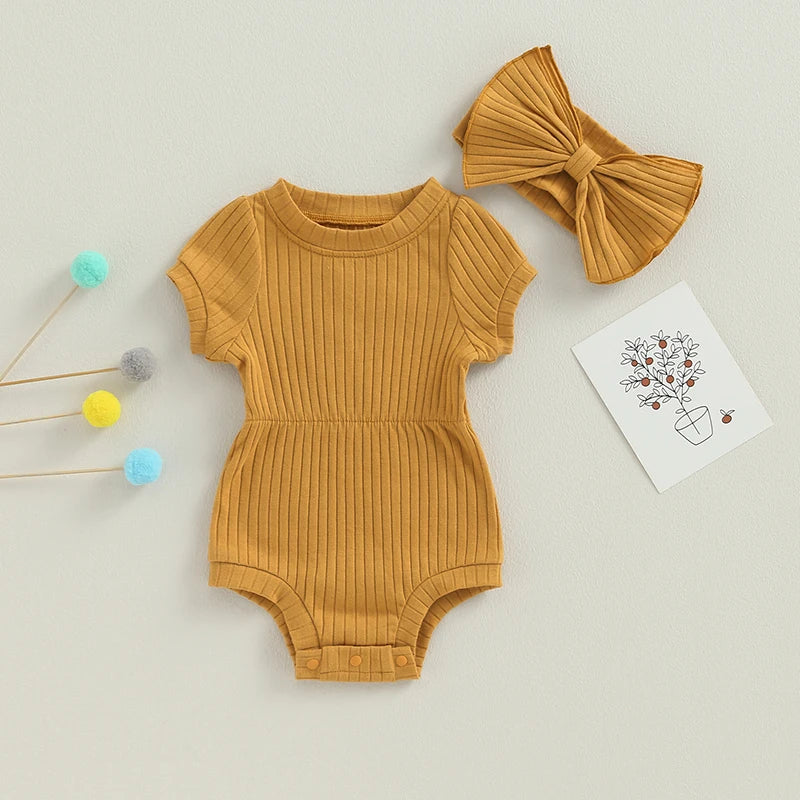 Newborn Baby Girl Clothes Solid Color Ribbed Knit Bodysuit