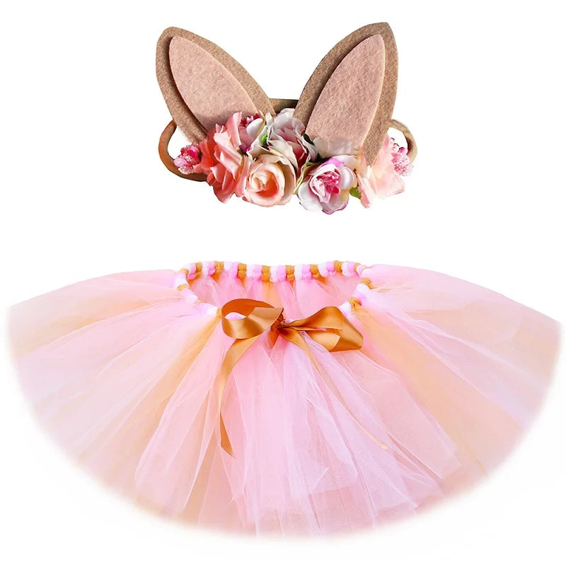 Baby Girls Easter Bunny Costume Fluffy Pink Tutu Toddler Dress