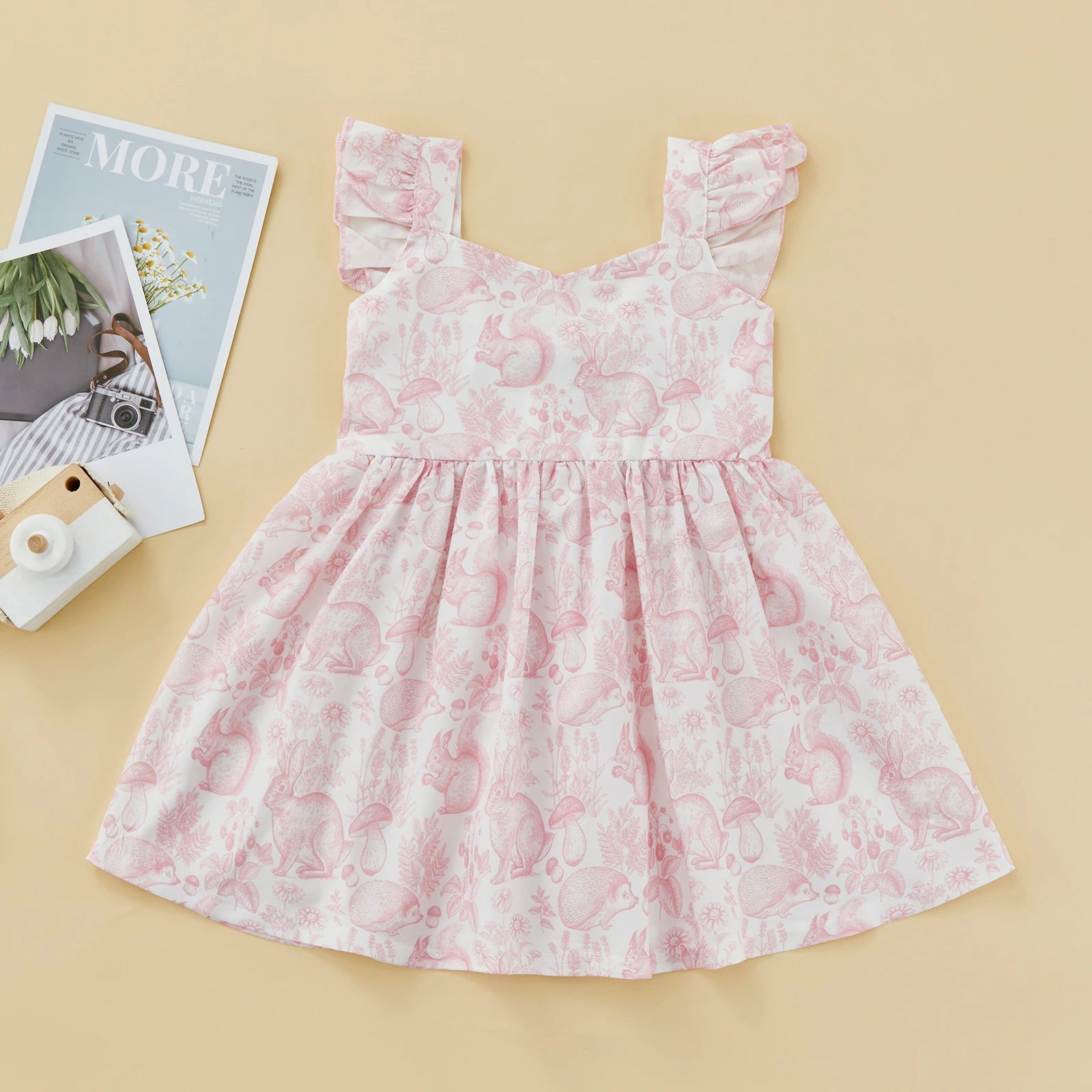 Baby Girl Cartoon Rabbit Print Ruffle Cute Dress