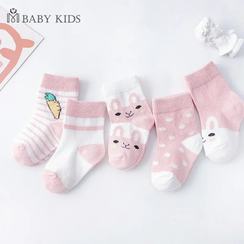 Cotton 5Pairs Baby Socks Newborn Baby Boy Socks 0-1-3-7Y Kids Pure Cotton Animal Design Fadeless Soft Children's Socks for Girls