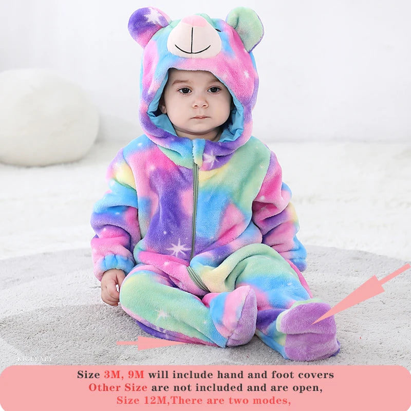 Kigurumis Bear Baby Rompers Winter Costume Flannel Jumpsuits