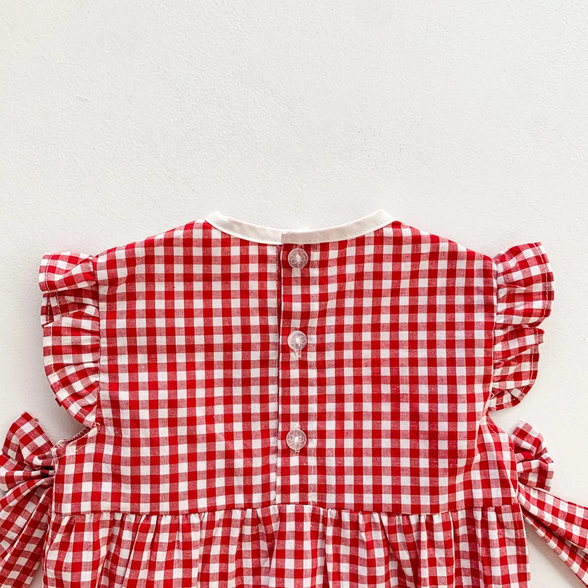 Infant Girls Summer Plaid Embroidery Flower Bodysuits Gift Headbands