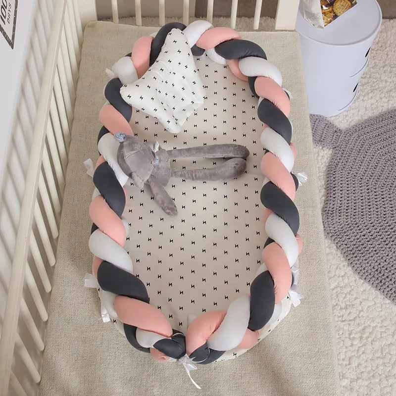 Baby Cribs Portable Soft Bumper Crib Foldable Travel Baby Nest Bed With Pillow Infant Toddler Cotton Cradle Bassinet 90*50*15cm