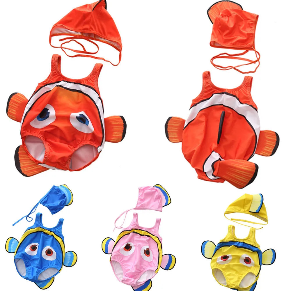 Summer Baby1-3 Years Clownfish Decoration Boys Girls One Piece Swimsuit Girls Swimwear Children Swimsuit Cute Baby Bathing Suit