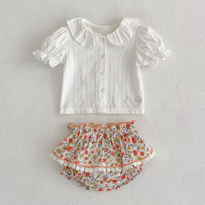 Toddler Baby Floral Suit Infant Short Sleeves Top+Bread Shorts 2pcs