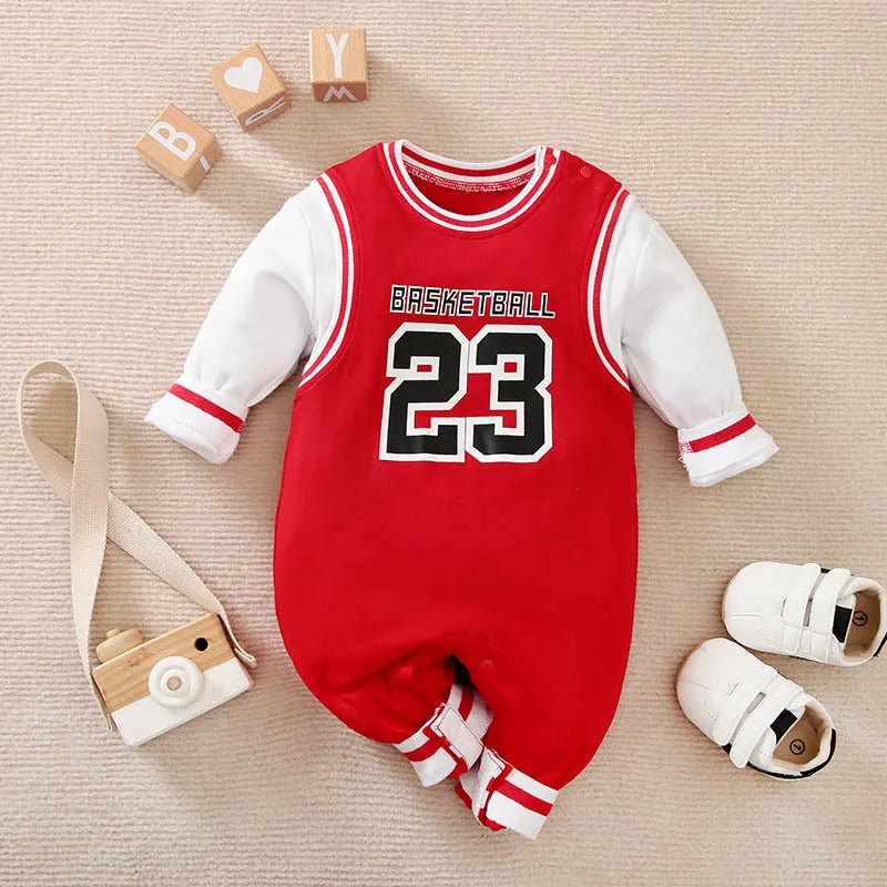 Baby Boys Romper Cotton Playsuit Overalls Basketball Clothes Suit Newborn Clothing 0 3 6 12 18 Months Print Long Sleeve Jumpsuit