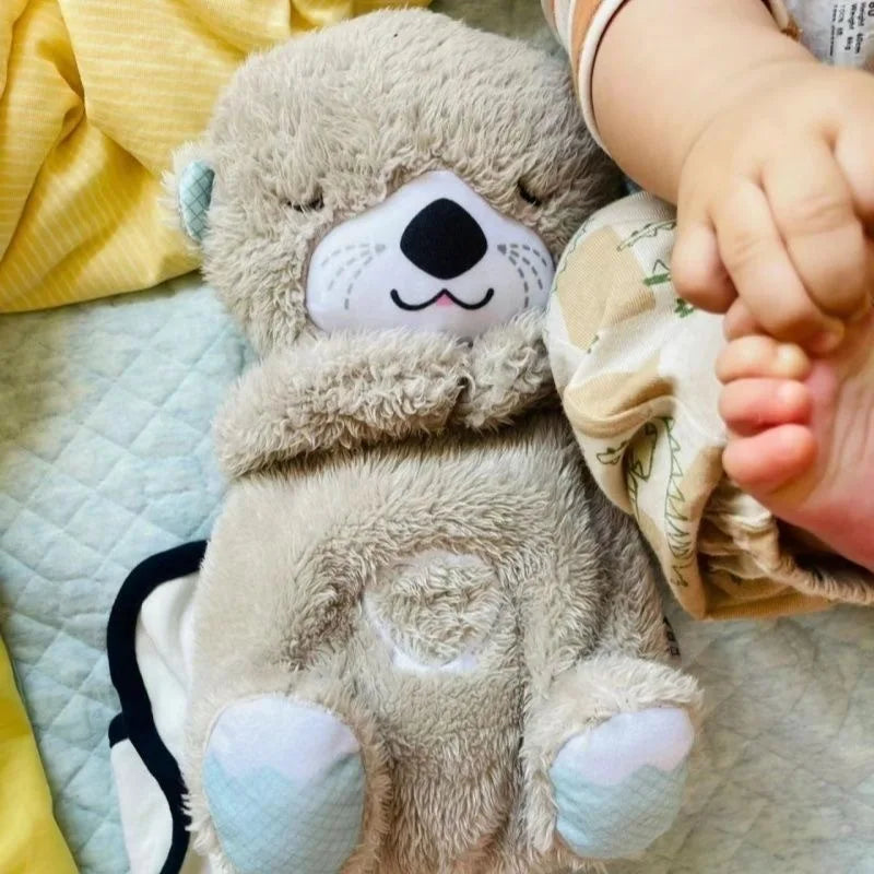 Breathing Otter Teddy Plush Toys Newborn Sensory Enlightenment Sound Light Soothing Sleeping Otter Plushie Baby Stuffed Fun Toys