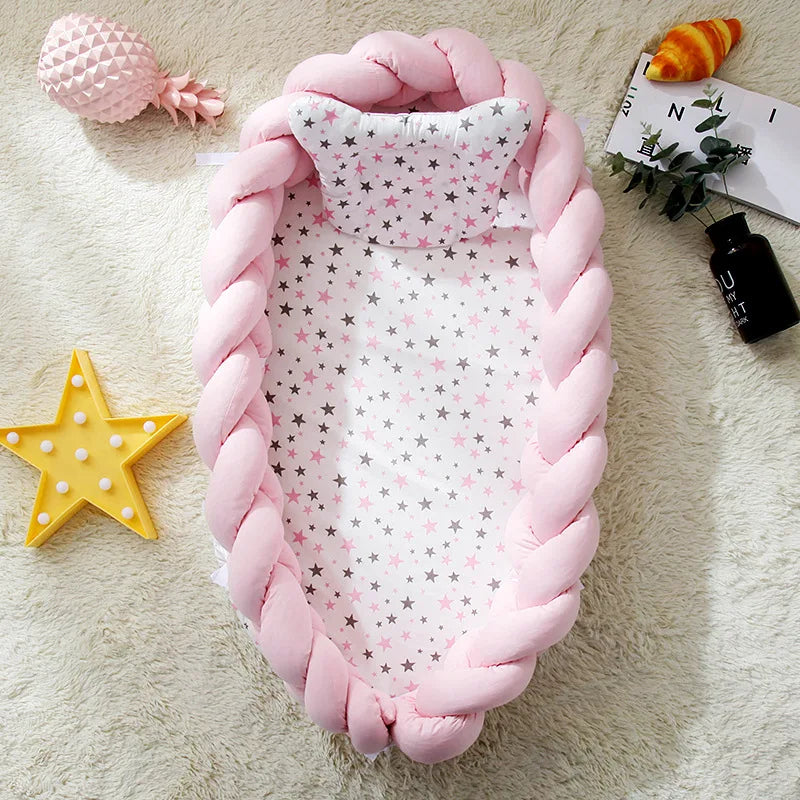 Baby Cribs Portable Soft Bumper Crib Foldable Travel Baby Nest Bed With Pillow Infant Toddler Cotton Cradle Bassinet 90*50*15cm