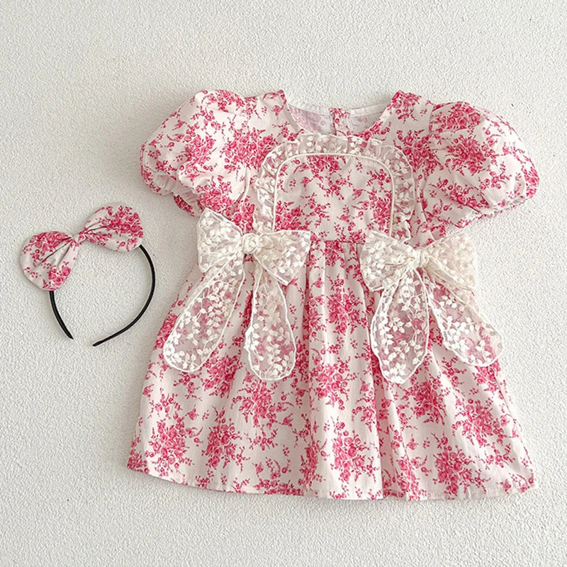 Flower Printed Toddler Baby Girls Sister Dress Summer