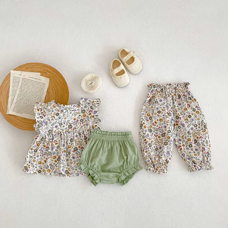 Toddler Baby Floral Suit Infant Short Sleeves Top+Bread Shorts 2pcs