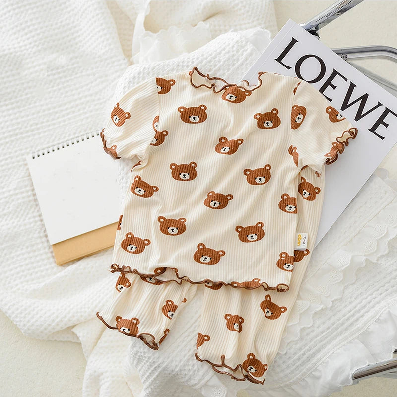 Korean Summer Pajamas Set Cute Cherry Clothes